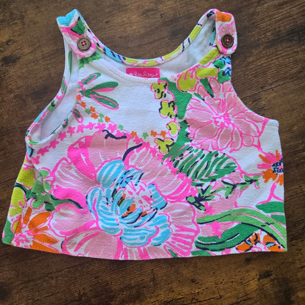 Lilly Pulitzer Target Girls Crop‎ Top Floral Pink Green Tank Size M 7/8